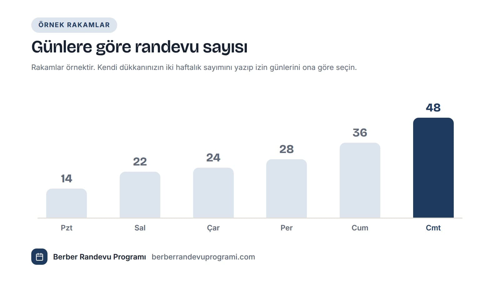 Pazartesiden cumartesiye örnek randevu sayıları; en yüksek değer cumartesi günü.